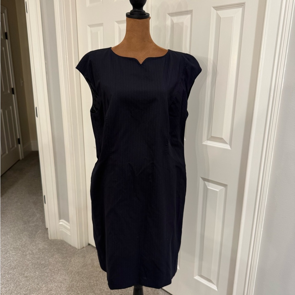 Brooks Brothers Dark Blue Cap Sleeve pinstripe Midi Dress